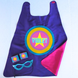 GIRLS Full Name PERSONALIZED SUPERHERO Cape - Super star cape - As seen on Cool Mom Picks - Full Name or Nickname - Optional Accessories