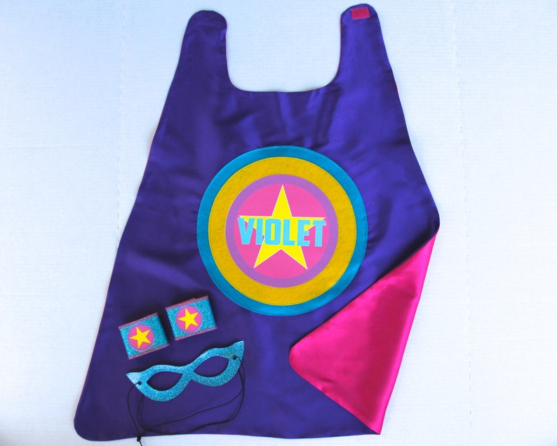 GIRLS Full Name PERSONALIZED SUPERHERO Cape Super star cape As seen on Cool Mom Picks Full Name or Nickname Optional Accessories image 1