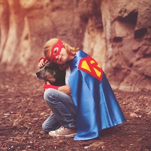 CUSTOMIZED BOYS SUPERHERO Shield Cape with Free Red Mask - Personalize Shield with Initial - Superhero Party - Superkidcapes