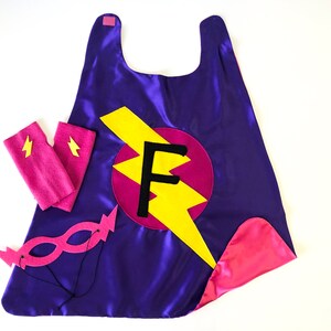 Childs Superhero Cape Set / Personalized Gift / Choose the Initial / 3 Piece Set / Includes Cape / Bolt Mask / Power Gloves / SHIPS FAST 14