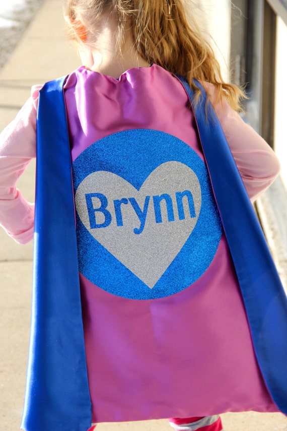 GIRLS Personalized SPARKLE HEART Superhero Cape - Full Name Hero Cape - Fast shipping - Girls Birthday - Valentines Day Ready Il_570xn