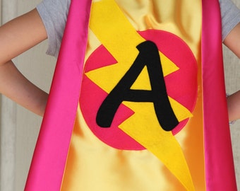 SHIPS Fast - Kid Superhero Cape with custom LETTER - Personalized Cape with Initial - Kids Costumes