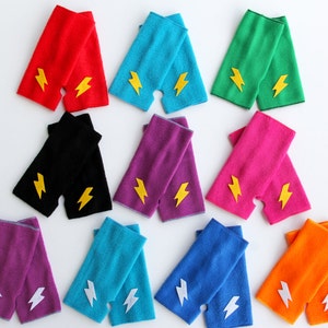 READY TO SHIP - Childrens Superhero Accessory - Lightning Bolt Fingerless Gloves Set - Hero Arm Bands - 18 Combinations - Halloween Ready