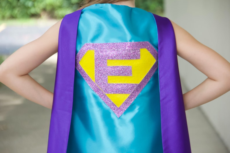 Kid Costume Personalized SUPERHERO CAPE with Custom Sparkle Shield Fast Delivery Kids Superhero Party Personalized Initial