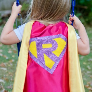 Personalized SUPERHERO CAPE Custom Gold Shield Fast Delivery Personalized Initial Kid Costume Kids Superhero Party Easter basket image 8