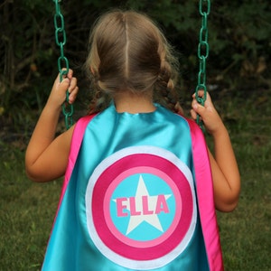 GIRLS Full Name PERSONALIZED SUPERHERO Cape Super star cape As seen on Cool Mom Picks Full Name or Nickname Optional Accessories image 4