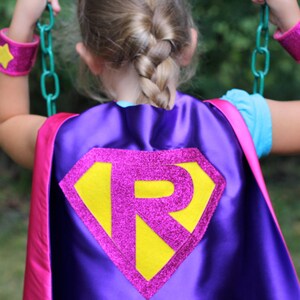 Personalized SUPERHERO CAPE Custom Gold Shield Fast Delivery Personalized Initial Kid Costume Kids Superhero Party Easter basket image 1