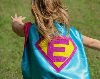 Sparkle PERSONALIZED Girl SUPERHERO CAPE - Customize with your child's initial - Kid Costume - Girl Superhero Party - Superkidcapes