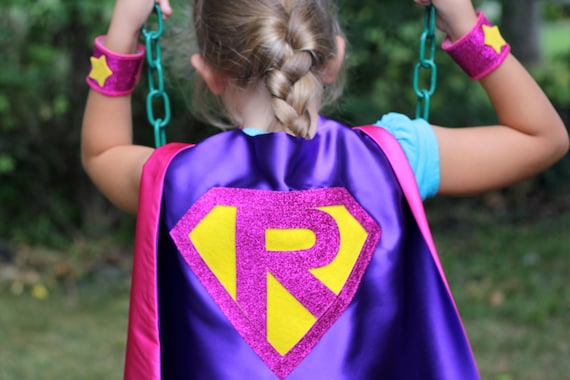 Fast Delivery - Sparkle PERSONALIZED GIRL SUPERHERO Cape - Custom Shield with Initial Il_570xn