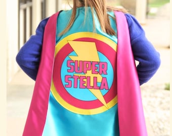 Girls Personalized Superhero Cape for Kids, Full Name Cape, Kids Costume, Birthday Gift, Dress Up, Pretend Play