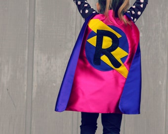 GIRLS CUSTOMIZED SUPERHERO Cape - Lots of color combinations to choose from - Girl birthday gift - Superhero Costume