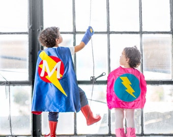 Easy kids Costume - Childrens Customized Superhero Cape - Lots of colors - Personalized cape with initial - kid costumes - superhero party