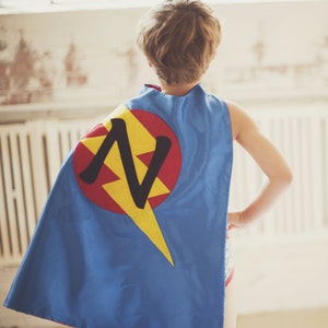 Best selling Kids SUPERHERO Cape Personalized double sided cape Any Initial Boy Birthday Gift Costume image 2