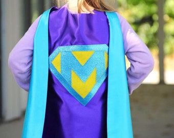 Easter Ready - PERSONALIZED Girl Birthday Gift - Sparkle SUPERHERO CAPE - Customize with your child's initial - Kid Costume - Easter basket