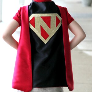 Personalized SUPERHERO CAPE Custom Gold Shield Fast Delivery Personalized Initial Kid Costume Kids Superhero Party Easter basket image 3