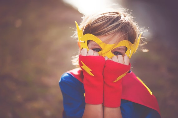 Childrens Superhero Lightning Bolt Fingerless Glove Accessory Set - make believe gift - READY TO SHIP - Hero Arm Bands - Halloween Ready Il_570xn
