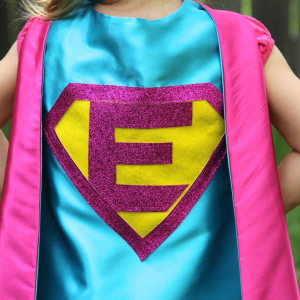 Sparkle PERSONALIZED Giri SUPERHERO CAPE - Customize with your child's initial - Kid Costume - Girl Superhero Party