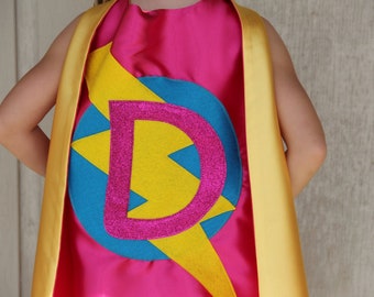 NEW Girls Superhero Cape with Sparkle Letter - Personalized - FAST DELIVERY - Super hero party cape