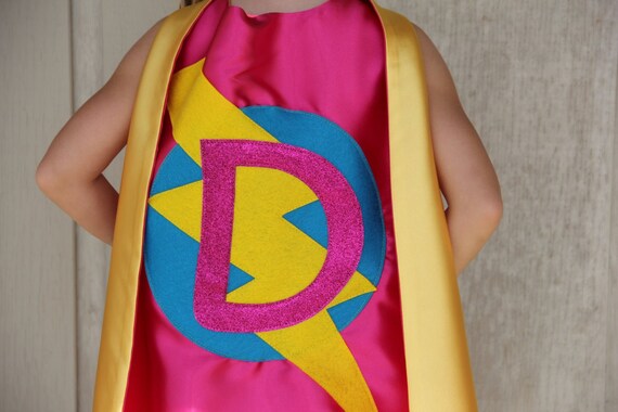 NEW Girls Superhero Cape with Sparkle Letter - Personalized - FAST DELIVERY - Super hero party cape Il_570xn