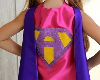 Customized Girl SUPERHERO Cape - Quick turnaround - Sparkle Shield Hero Cape with your childs initial - Personalized Cape - Superkidcapes