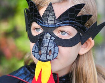 Halloween Ready BLACK DRAGON MASK - Shiny Scales - Kids Halloween Dragon Costume - Option to add additional pieces