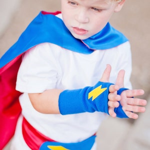 Childrens Superhero Lightning Bolt Fingerless Glove Accessory Set make believe gift READY TO SHIP Hero Arm Bands Halloween Ready image 5