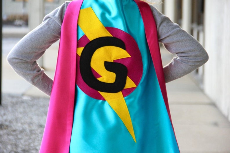 Superhero Cape Girls Superhero Cape double sided with Personalized initial Girl personalized gift 11