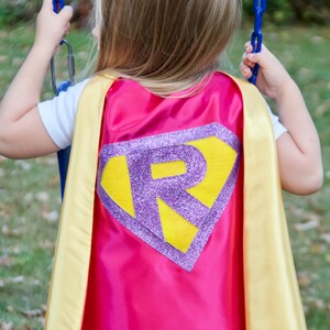 Ships Fast Girls Halloween Superhero Costume Cape Sparkle PERSONALIZED GIRL SUPERHERO Cape Custom Initial 6 color choices image 7