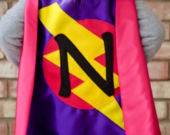 Girls PERSONALIZED SUPERHERO CAPE - Ships Fast - Several Color Combinations - Any initial - Superkidcapes Original - Easter Basket ready