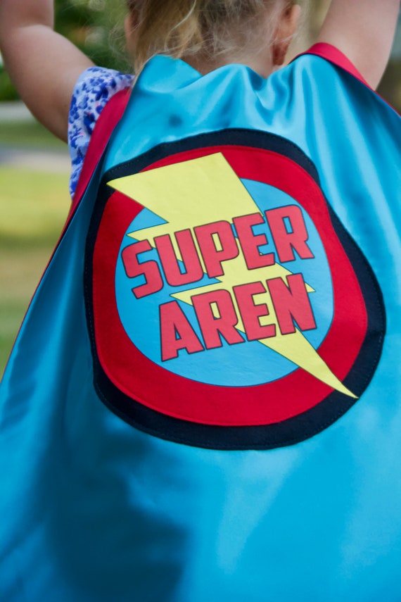 Boys PERSONALIZED SUPERHERO CAPE Customized Full Name Cape Superhero Party