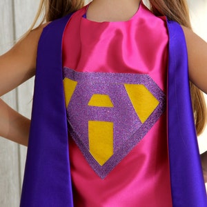 Ships Fast Girls Halloween Superhero Costume Cape Sparkle PERSONALIZED GIRL SUPERHERO Cape Custom Initial 6 color choices 6