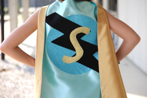Mint and gold Personalized Sparkle Superhero Cape with custom initial - Ships fast - sparkle design - girl birthday gift Il_570xn