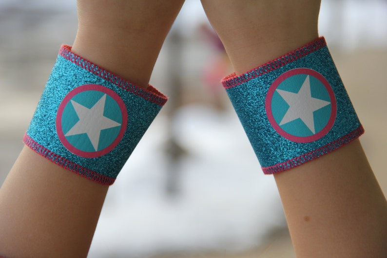 Girls Superhero Accessories New Kids Lightining Bolt or Super Star Sparkle Cuffs Coordinated perfect with our capes image 5