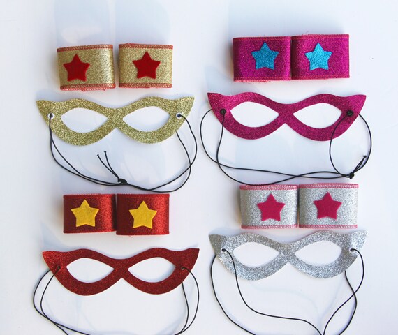 SPARKLE MASK + WRISTBAND Set - Superhero Accessory Set - Halloween Ready -16 set choices - Includes Wrist Bands and Sparkle Mask Il_570xn