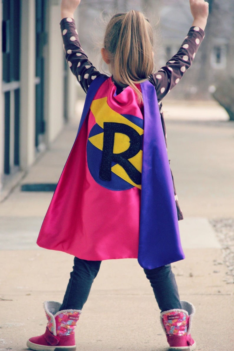 Superhero Cape Girls Superhero Cape double sided with Personalized initial Girl personalized gift 2