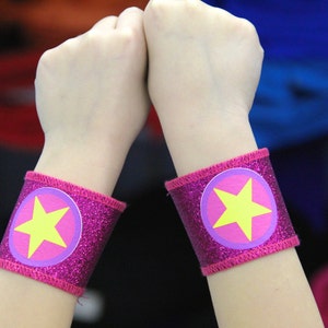Girls Superhero Accessories New Kids Lightining Bolt or Super Star Sparkle Cuffs Coordinated perfect with our capes image 1