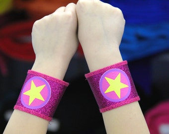 Girls Superhero Accessories - New Kids Lightining Bolt or Super Star Sparkle Cuffs - Coordinated perfect with our capes