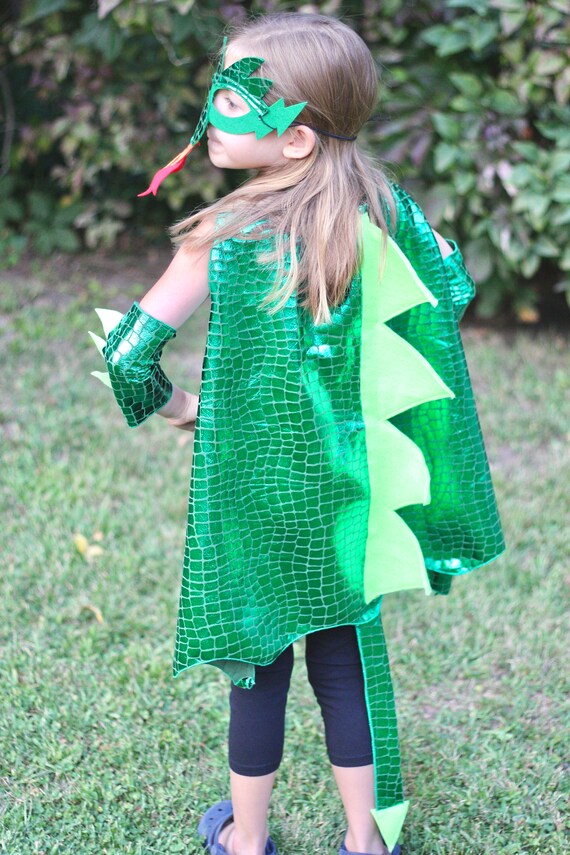 GREEN DRAGON Costume Cape with scales and spikes + optional Dragon Mask and Full Costume - Dress Up Costume - Kids Halloween Dragon Costume Il_570xn