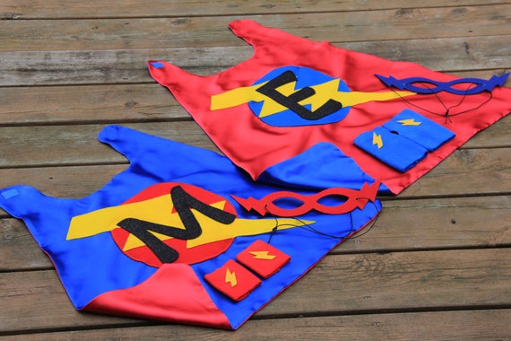 TWO Personalized SUPERHERO CAPES Set - Super Sibling Capes - Big Brother Little Brother Gift Set - 2 Capes + 2 masks + 2 sets power gloves Il_570xn