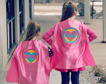 Girls PERSONALIZED SUPERHERO HEART Cape - Ships Next Day - Halloween Ready - Customized Name