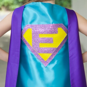 Ships Fast Girls Halloween Superhero Costume Cape Sparkle PERSONALIZED GIRL SUPERHERO Cape Custom Initial 6 color choices 3