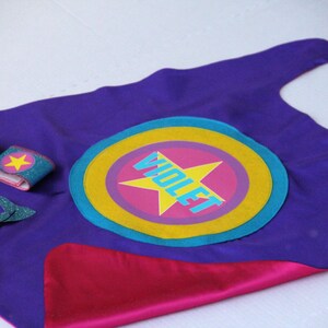 GIRLS Full Name PERSONALIZED SUPERHERO Cape Super star cape As seen on Cool Mom Picks Full Name or Nickname Optional Accessories image 2