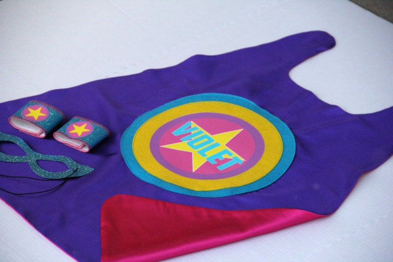 GIRLS Full Name PERSONALIZED SUPERHERO Cape Super star cape As seen on Cool Mom Picks Full Name or Nickname Optional Accessories image 2