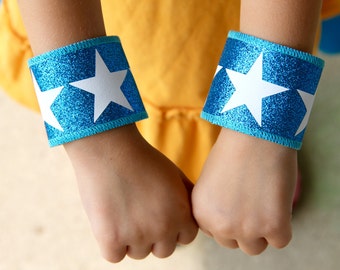 Superhero Cape Accessories - Kids Super Star Sparkle Wrist Bands - Coordinated perfect with our capes - Halloween hero accessories