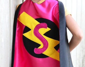 Our best selling Kids SUPERHERO Cape Personalized double sided cape - Any Initial - Girl or Boy Birthday Gift - Costume