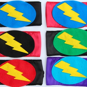 Fast Shipping - Superhero Accessory Belt - LIGHTNING BOLT BELT - Halloween costume accessory - Matches Superkid Capes - Lots of Colors