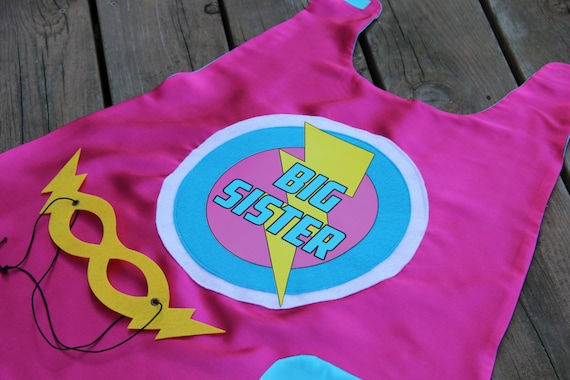 Big Sister SUPERHERO Cape Set - Includes Free MASK - Big sister gift - sibling gift - Fast delivery Il_570xn