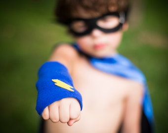 Childrens Superhero Lightning Bolt Fingerless Glove Accessory Set - make believe gift - READY TO SHIP - Hero Arm Bands - Halloween Ready