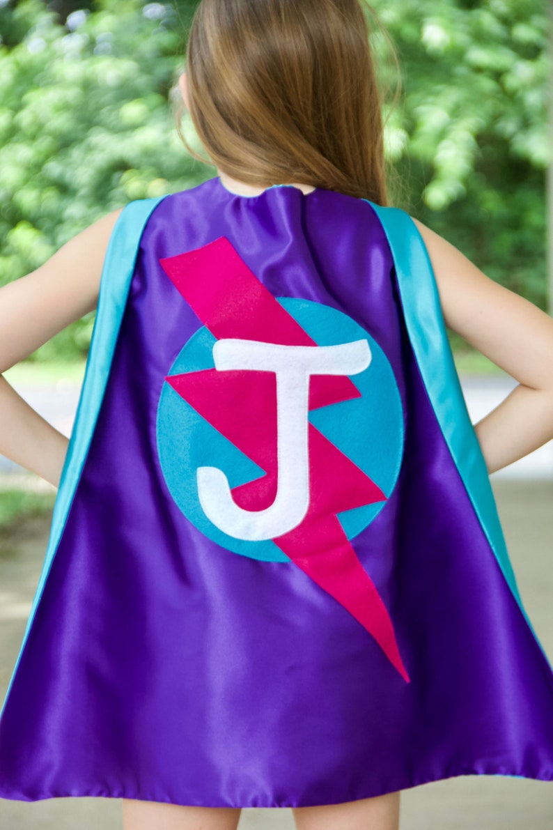 Superhero Cape Girls Superhero Cape double sided with Personalized initial Girl personalized gift 9