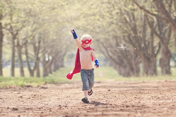 NEW Childrens Superhero Basic 3 SET includes double sided cape-power cuffs-basic mask Il_570xn